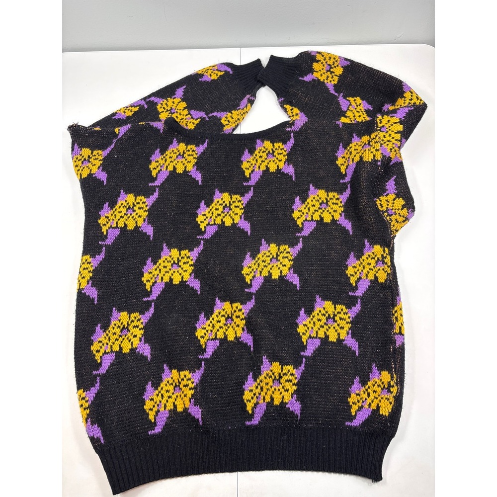 Vintage Triangle Knit Sweater Pants Set Womens‎ M Black Purple Yellow - Picture 8 of 14